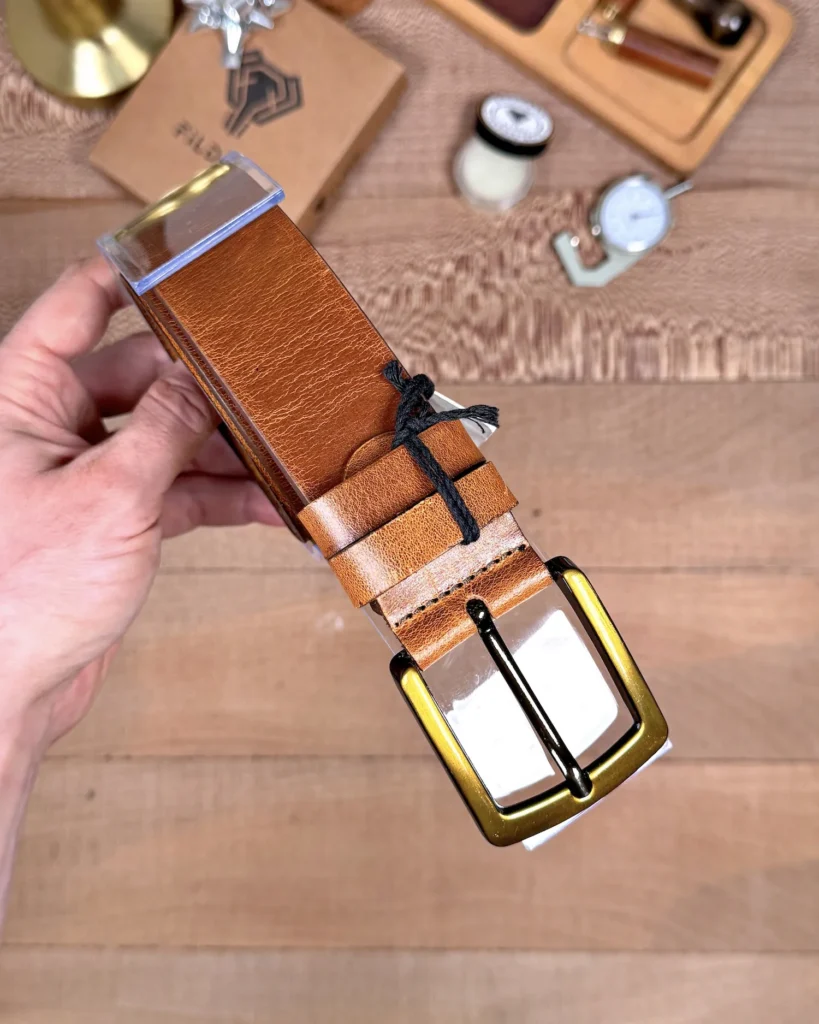 Distressed Men's Leather Belt — Cognac — product view 2