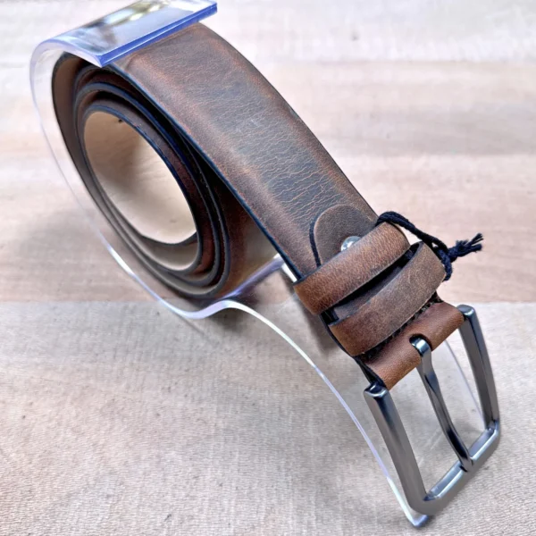 Distressed Men's Leather Belt — Brown, Dress Style — product view 1