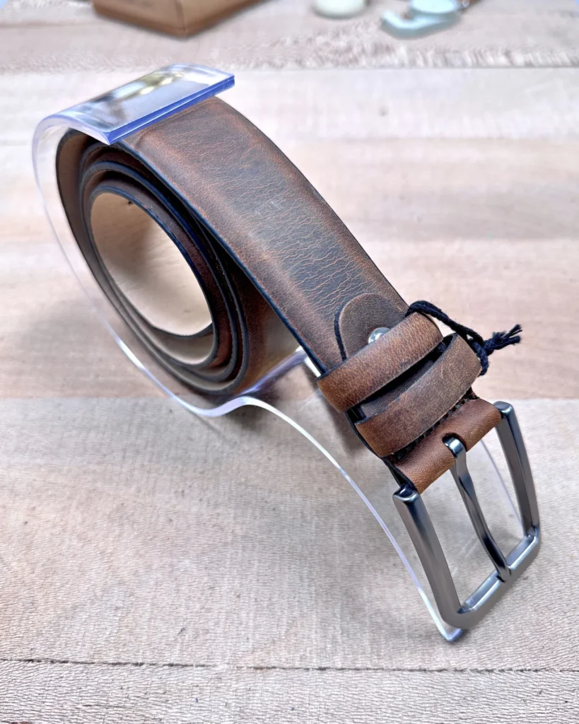 Distressed Men's Leather Belt — Brown, Dress Style — product view 1