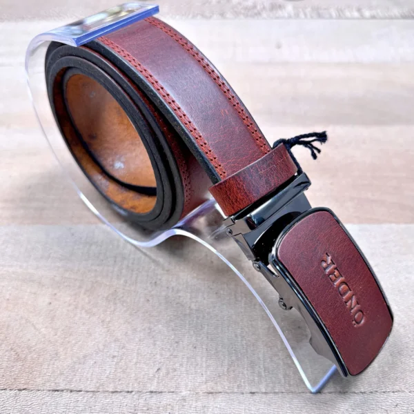 Distressed Ratchet Men's Leather Belt — Reddish Cognac — product view 1