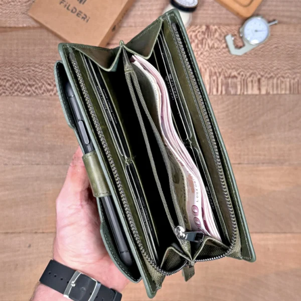 Large Zip Leather Phone Wallet — Green, 2040 — product view 1