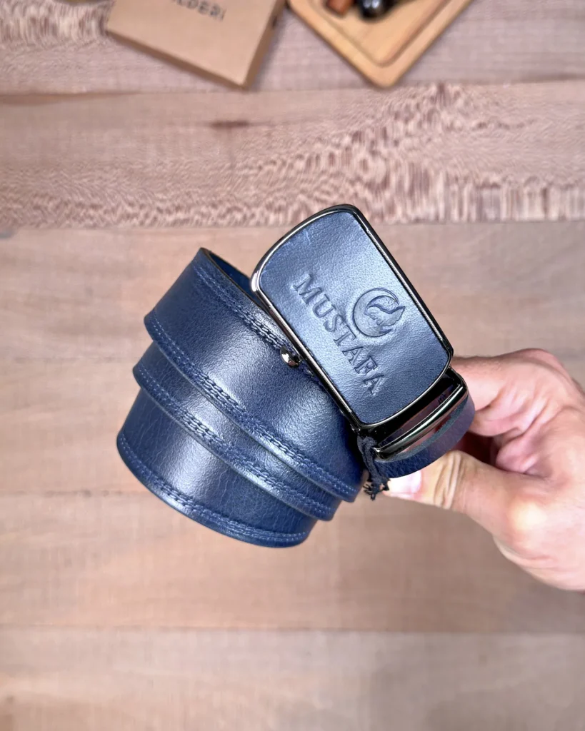 Ratchet Men's Leather Belt — Navy — product view 2