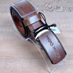 Distressed Ratchet Men's Leather Belt — Cognac — product view 1