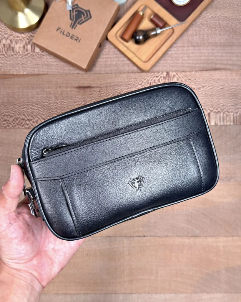Lockable Men's Leather Handbag — Black, 2087 — product view 1
