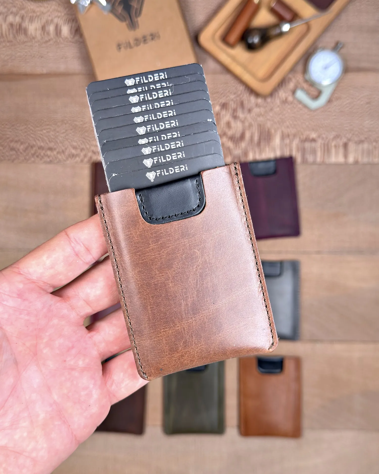 filderi-209002-f2c67a5bf01b Leather Card Holder — Glossy Brown, 2155 — product view 1