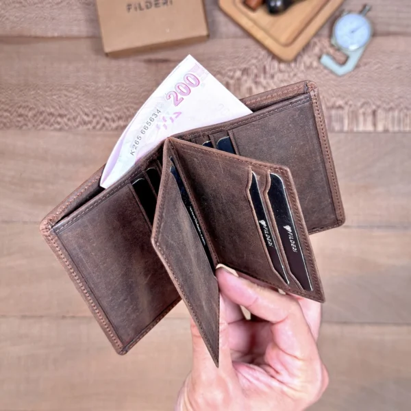Distressed Butterfly Leather Card Holder — Brown, 2158 — product view 1