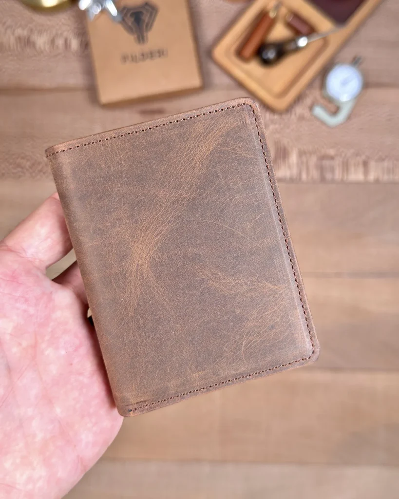 Distressed Butterfly Leather Card Holder — Brown, 2158 — product view 2