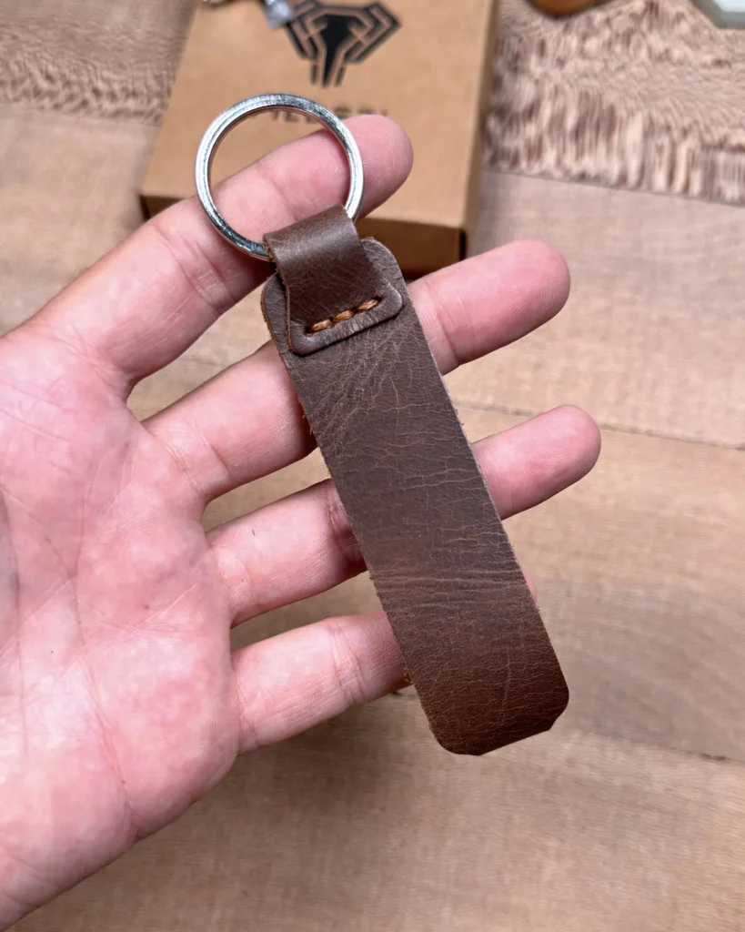 Leather Keyring — Glossy Brown — product view 2