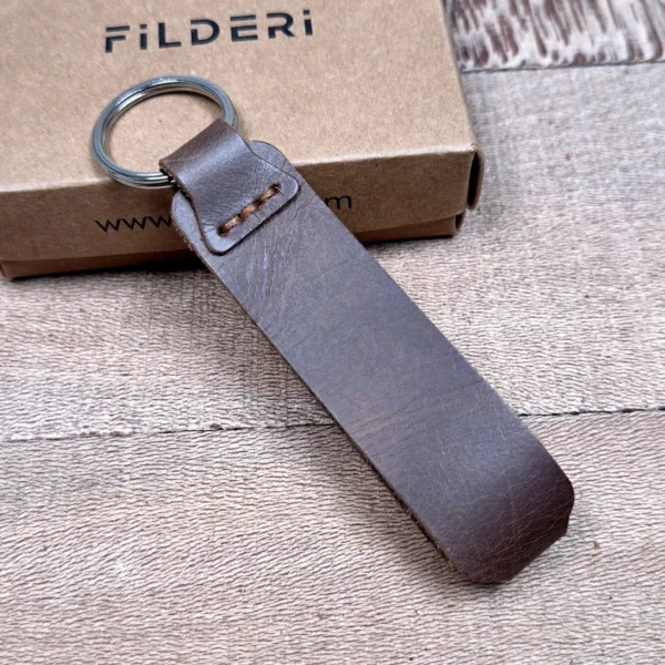 Leather Keyring — Glossy Brown — product view 1