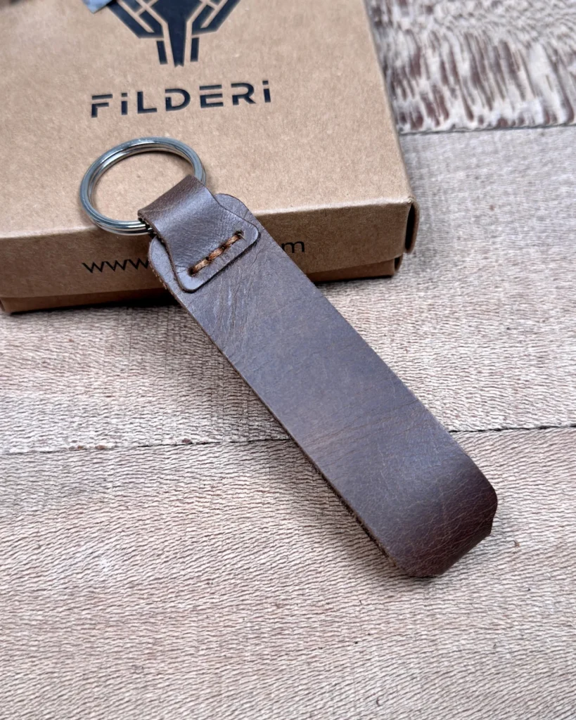 Leather Keyring — Glossy Brown — product view 1