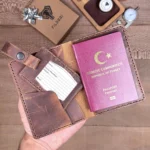 Leather Passport Cover & Luggage Tag — Hazelnut Brown, 2038 — product view 1