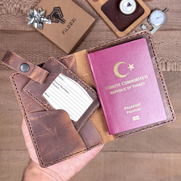 Leather Passport Cover & Luggage Tag — Hazelnut Brown, 2038 — product view 1