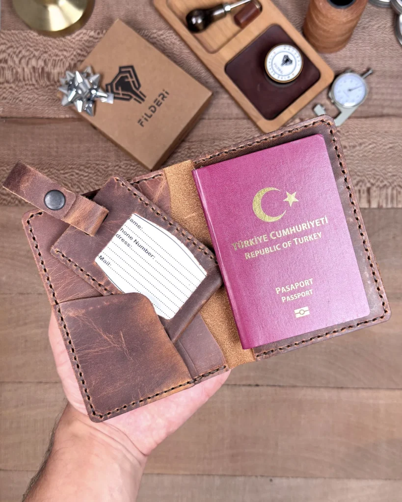 Leather Passport Cover & Luggage Tag — Hazelnut Brown, 2038 — product view 1
