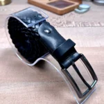 Braided Men's Leather Belt — Black — product view 1