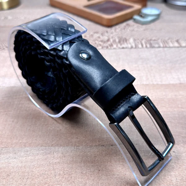 Braided Men's Leather Belt — Black — product view 1