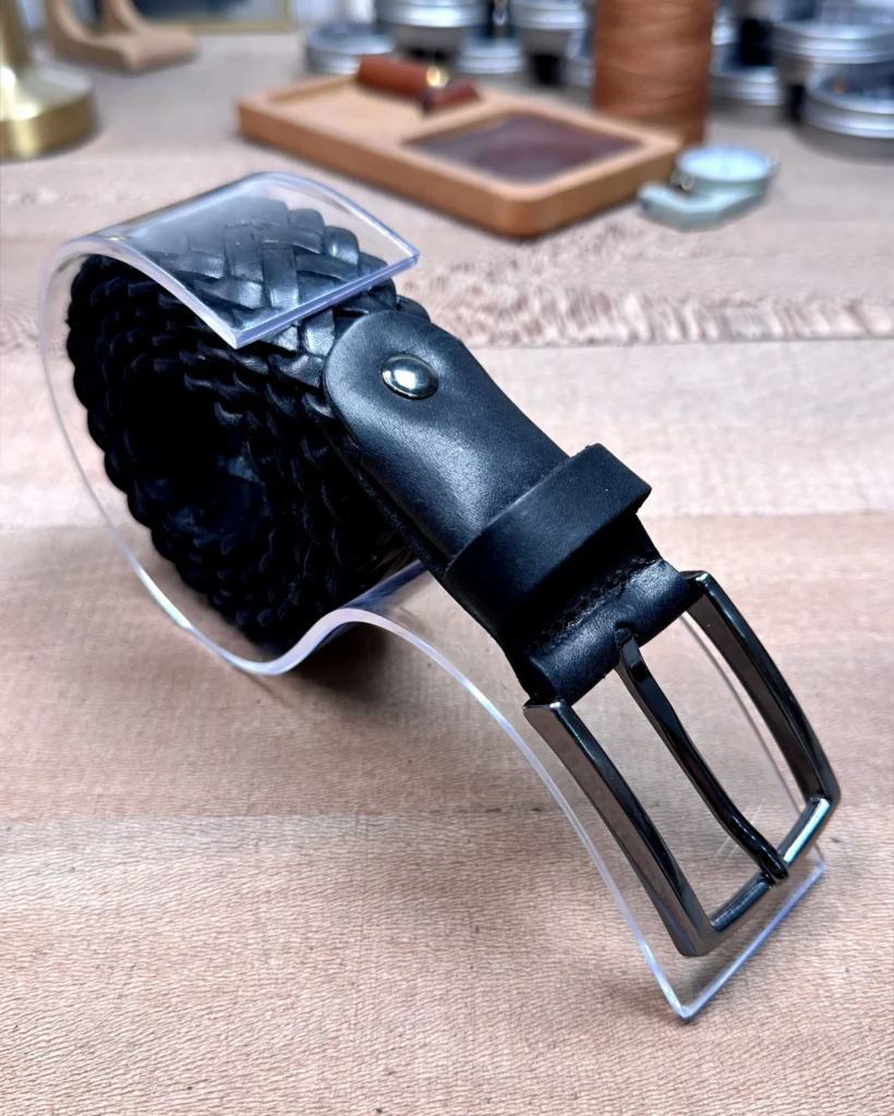 Braided Men's Leather Belt — Black — product view 1