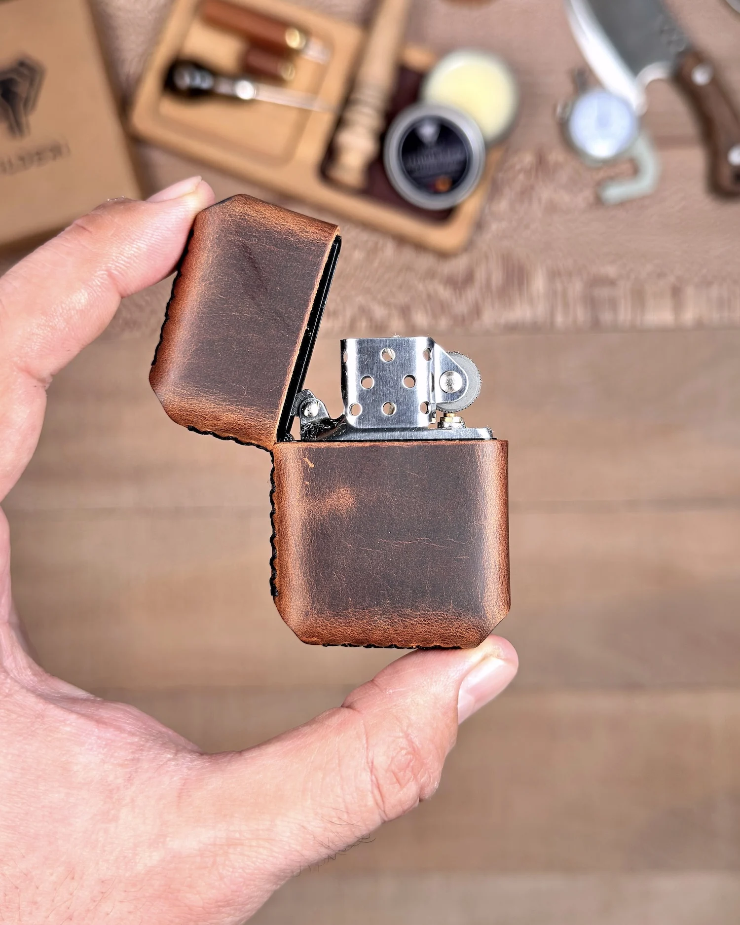 filderi-231316-affe9a59b76c Leather-Covered Lighter — Hazelnut Brown, 2077 — product view 1