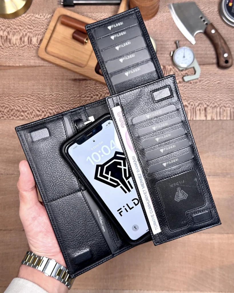 Magnetic Leather Phone Wallet — Glossy Black, 2047 — product view 2