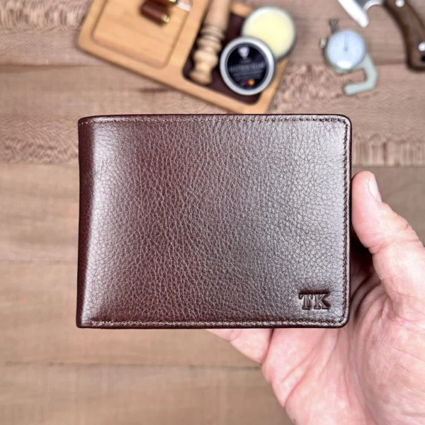 Men's Leather Wallet — Glossy Brown, 2016 — product view 1