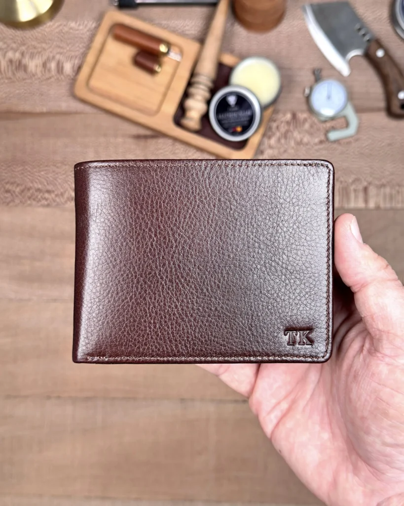 Men's Leather Wallet — Glossy Brown, 2016 — product view 1