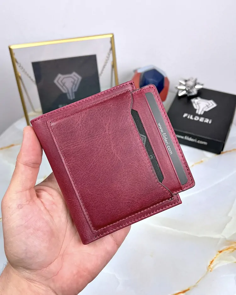 Leather Card Holder — Burgundy, 2058 — product view 1