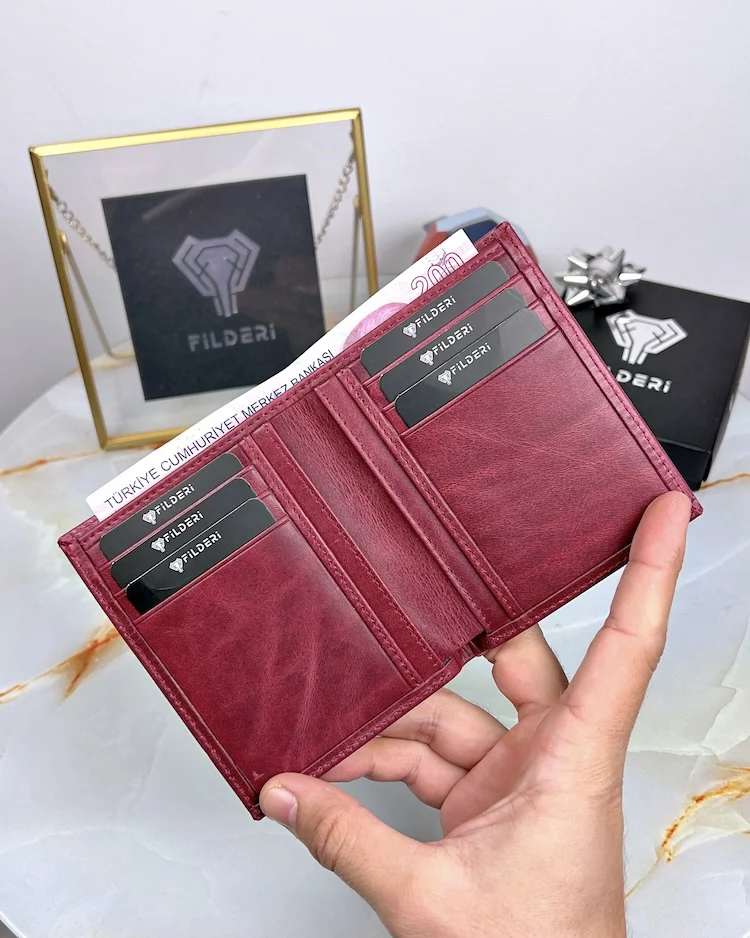Leather Card Holder — Burgundy, 2058 — product view 2