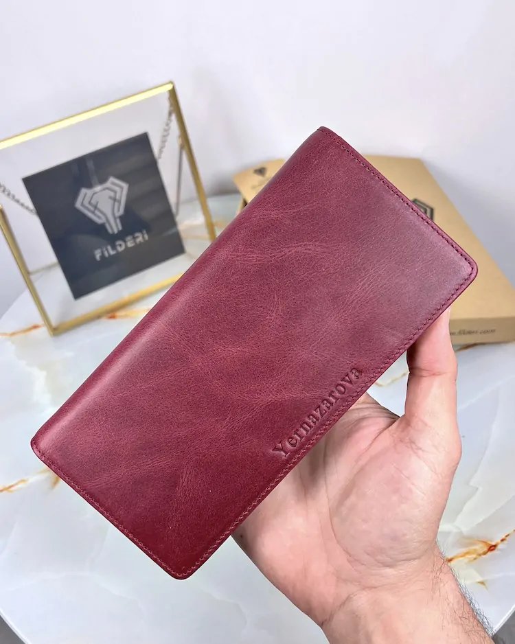 Leather Phone Wallet — Burgundy, 2028 — product view 2