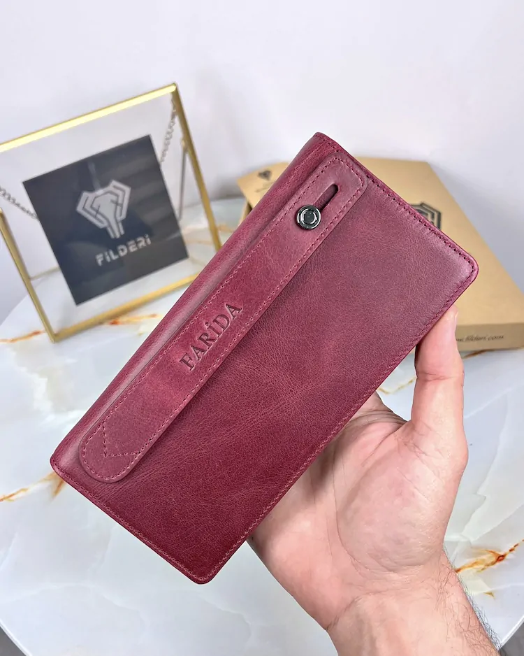 Leather Phone Wallet — Burgundy, 2028 — product view 1