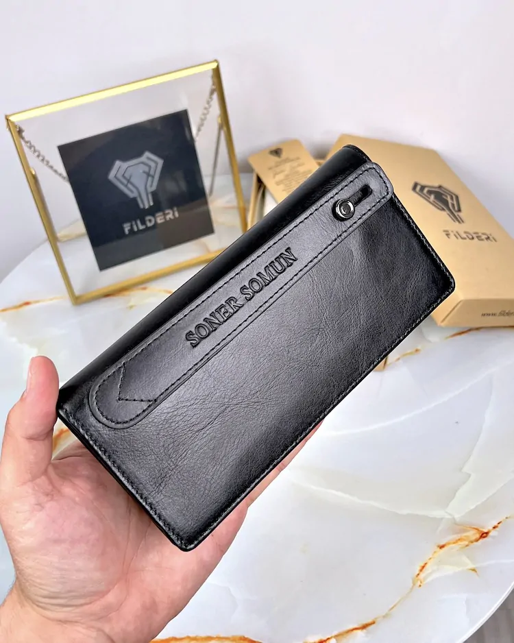 Leather Phone Wallet — Glossy Black, 2028 — product view 1
