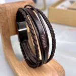 Braided Leather Bracelet — Brown — product view 1
