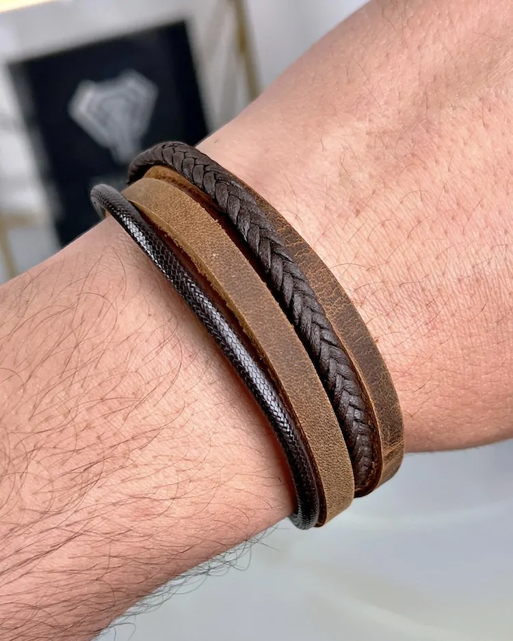Distressed Leather Bracelet — Hazelnut Brown — product view 2