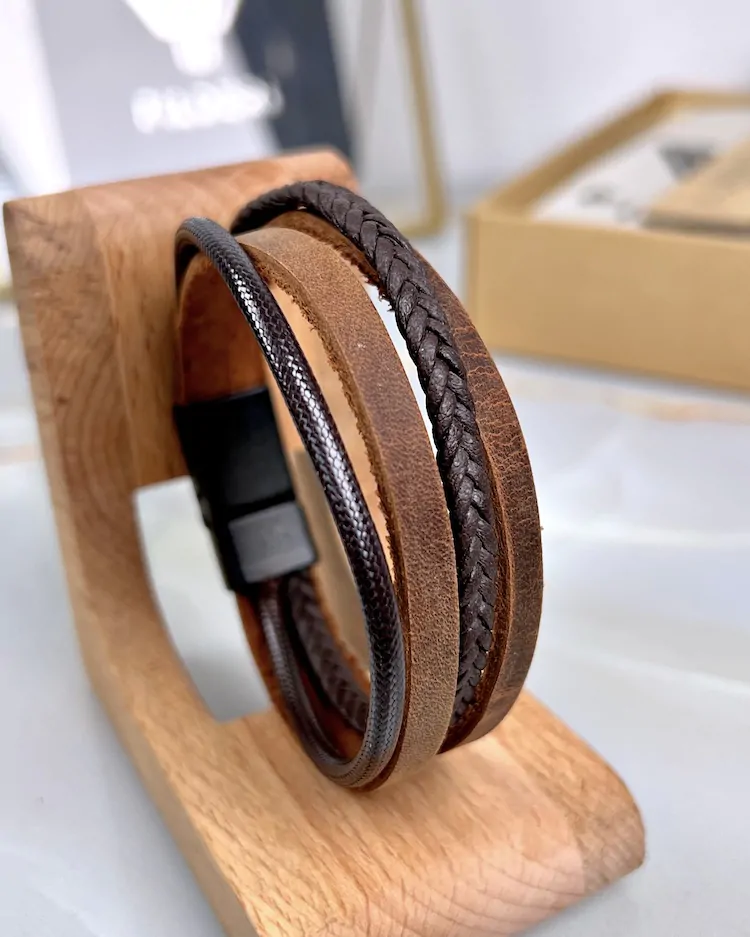 Distressed Leather Bracelet — Hazelnut Brown — product view 1