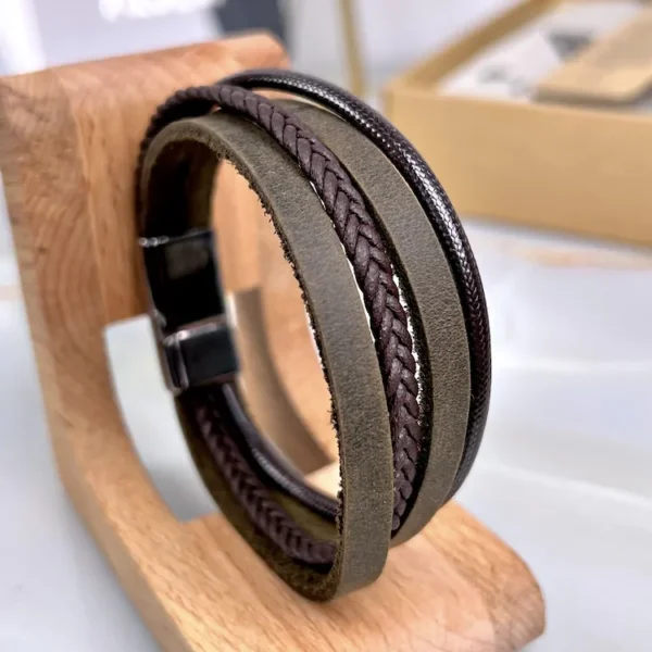 Distressed Leather Bracelet — Khaki — product view 1