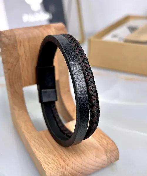 Braided Leather Bracelet — Black, Brown — product view 1