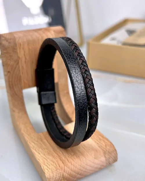 Braided Leather Bracelet — Black, Brown — product view 1