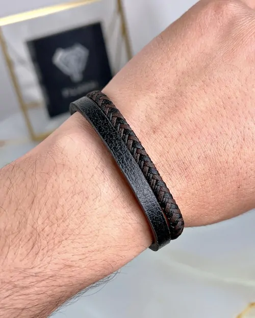 Braided Leather Bracelet — Black, Brown — product view 2