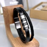 Braided Leather Bracelet — Black — product view 1
