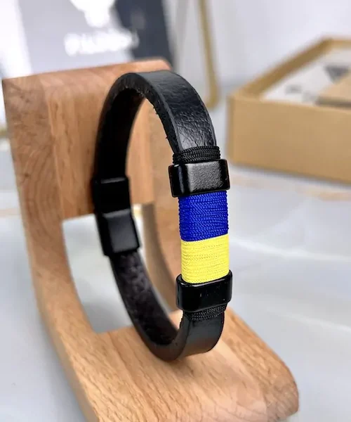 Leather Bracelet — Yellow, Navy — product view 1