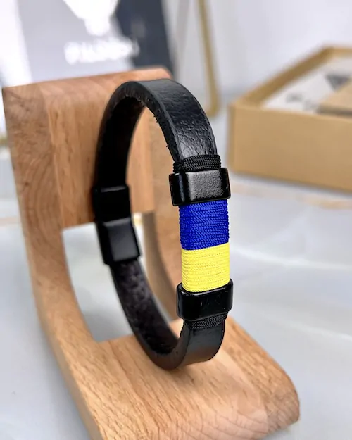 Leather Bracelet — Yellow, Navy — product view 1
