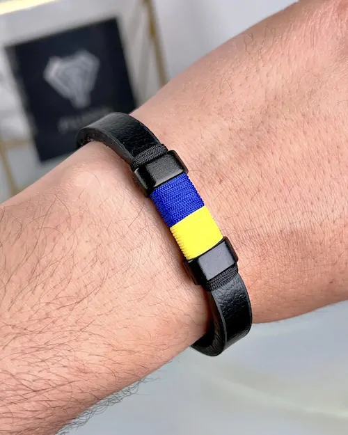 Leather Bracelet — Yellow, Navy — product view 2