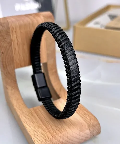 Braided Leather Bracelet — Black — product view 1