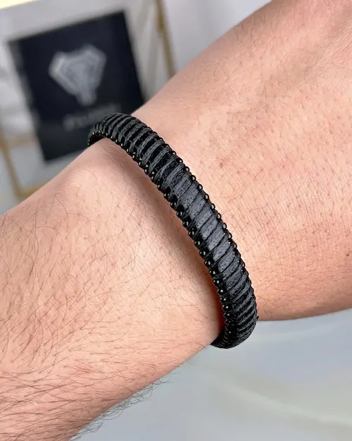 Braided Leather Bracelet — Black — product view 2