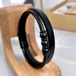 Leather Bracelet — Black — product view 1