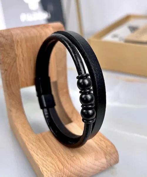 Leather Bracelet — Black — product view 1