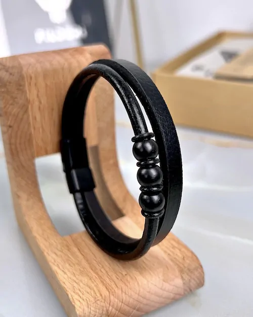 Leather Bracelet — Black — product view 1