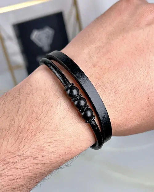 Leather Bracelet — Black — product view 2