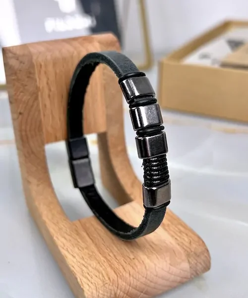 Distressed Magnetic Leather Bracelet — product view 1
