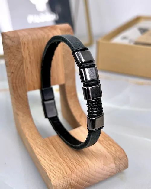 Distressed Magnetic Leather Bracelet — product view 1