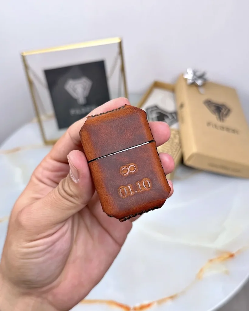 Leather-Covered Lighter — Hazelnut Brown, 2077 — product view 2