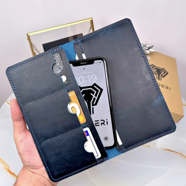 Hand-Stitched Leather Phone Wallet — Blue, 2072 — product view 1